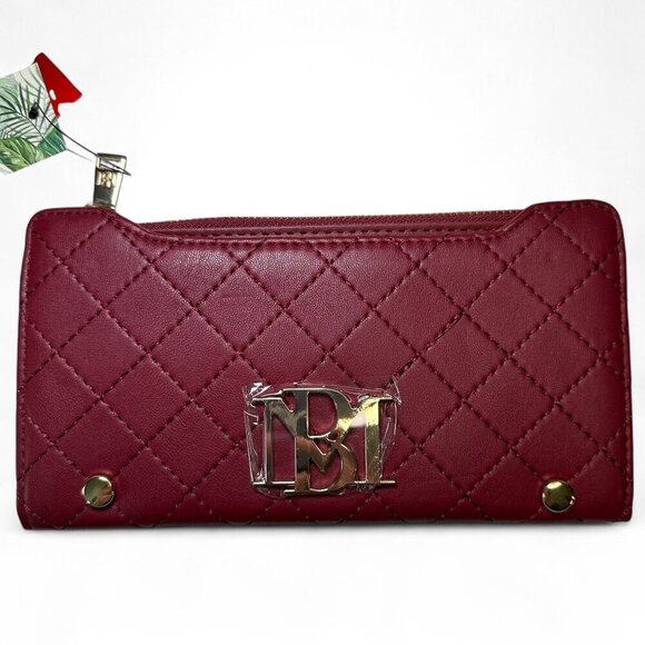 Badgley Mischka Long Diamond Quilted Card Wallet - Wine/Red, NWT - Picture 1 of 12
